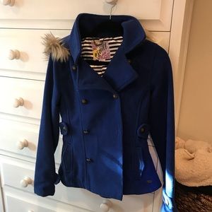 Women’s O’Neill blue wool pea coat jacket - S